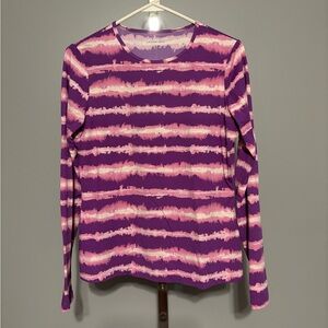 Lands End Rash Guard Women's S Purple Pink Tie Dye Swim Shirt Long Sleeve Rasher